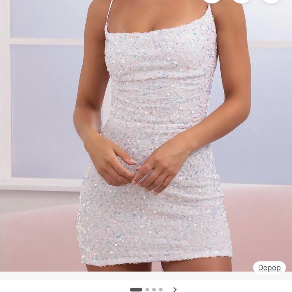 Lucy in the Sky White Iridescent Sequin Spaghetti-Strap Mini Dress